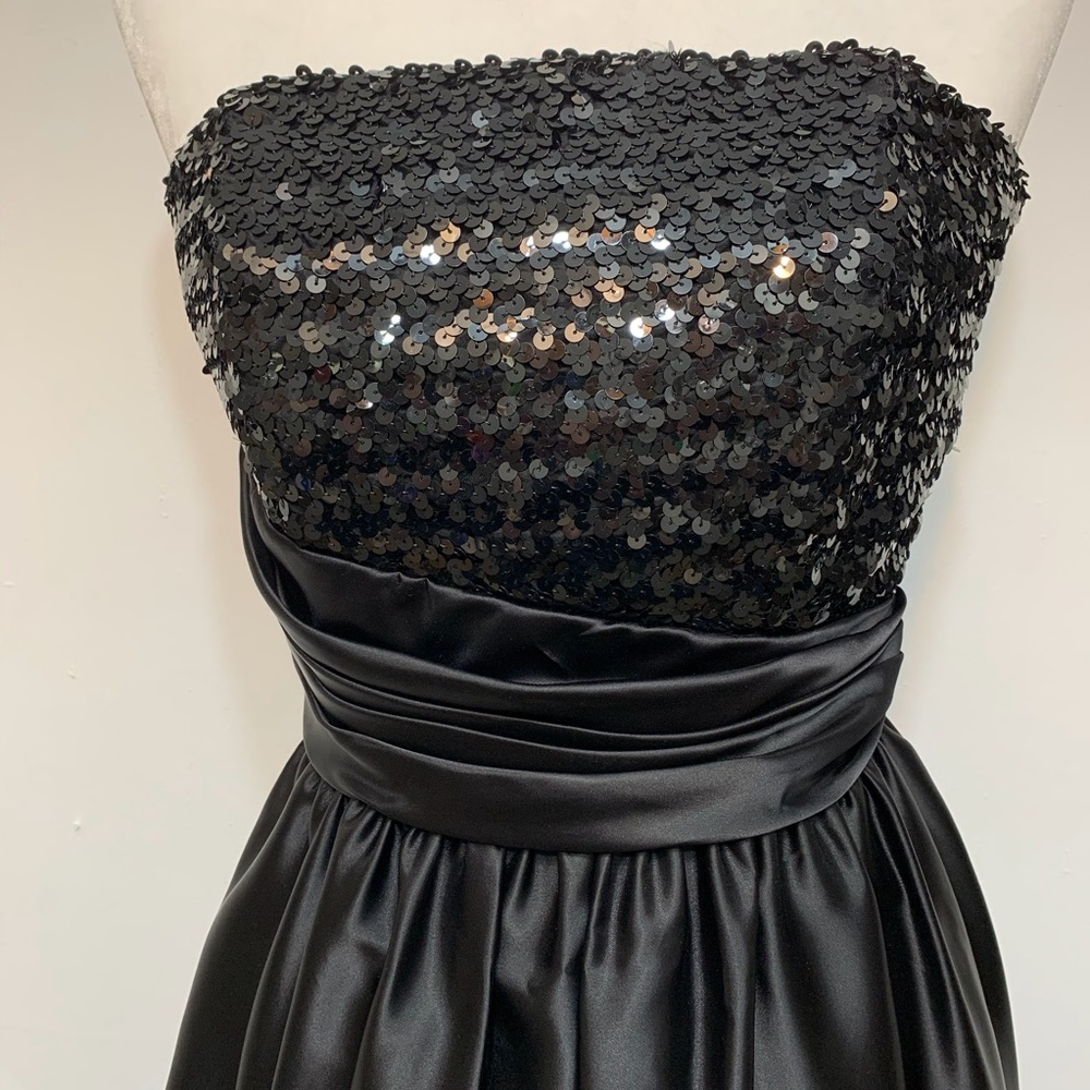 Beautiful formal mini dress black satin w/ sequins